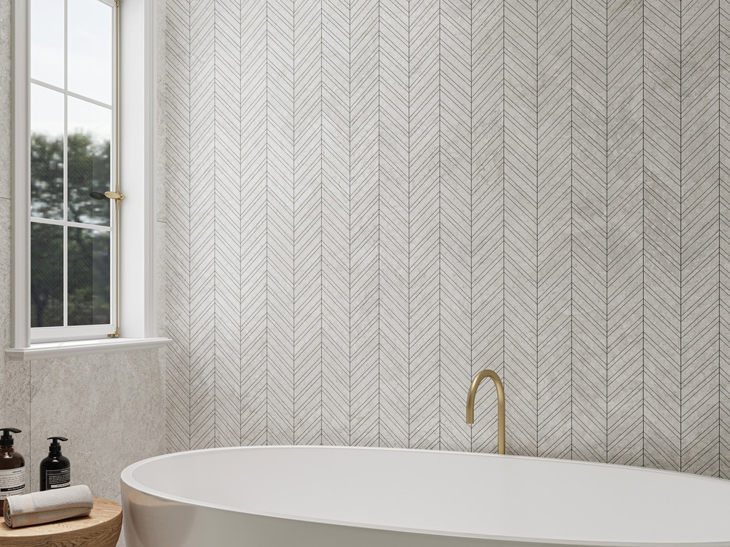 [MT2155] Arctic Tundra White Matt Herringbone Mosaic