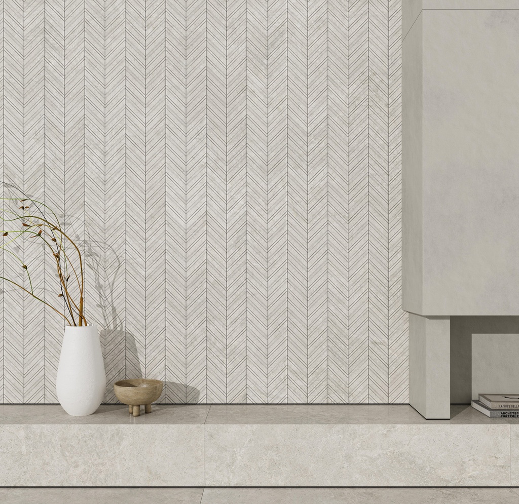 Arctic Tundra Ivory Matt Herringbone Mosaic