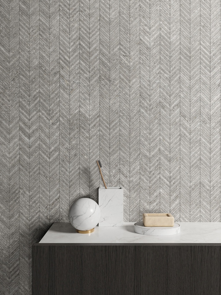 Arctic Tundra Grey Matt Herringbone Mosaic