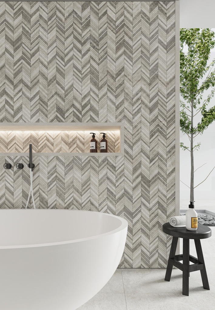 [MT2158] Arctic Tundra Mix Matt Herringbone Mosaic