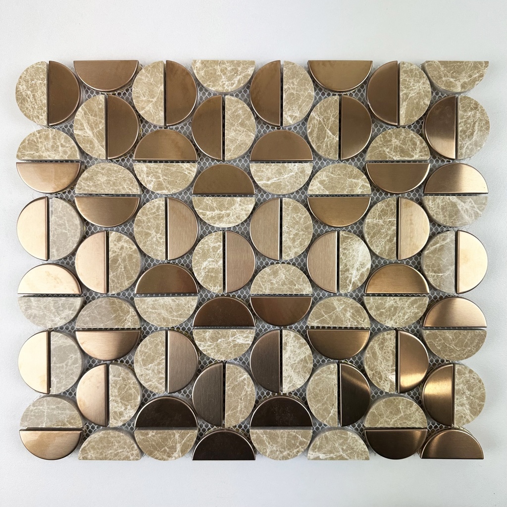 MosaicFX Lunette Copper Brass Emperador 300x345mm