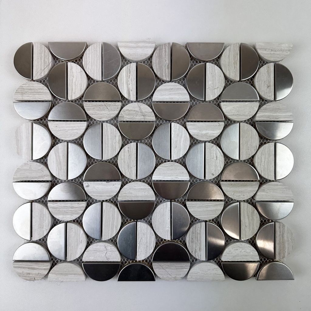 MosaicFX Lunette Silver Nickel Stone 300x345mm