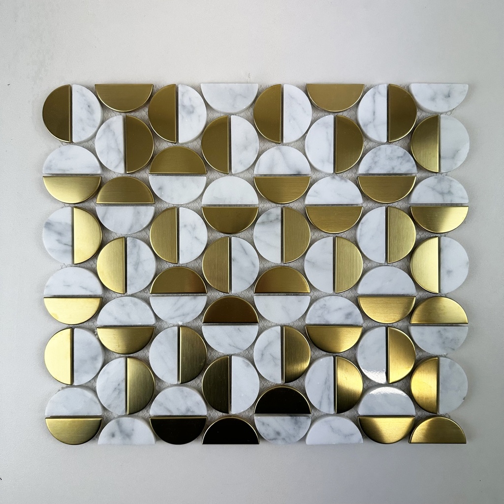 MosaicFX Lunette Gold Bronze Carrara 300x345mm